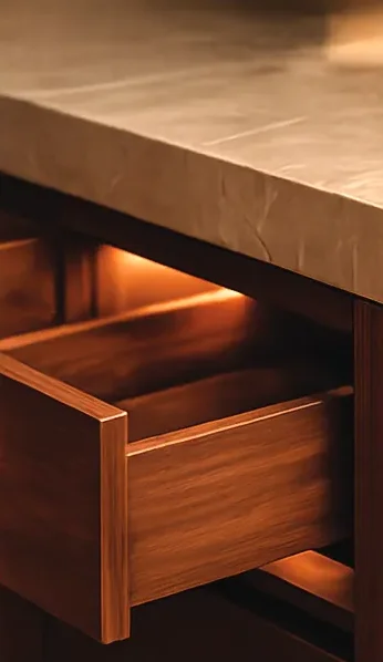 Walnut drawer with concealed LED lighting