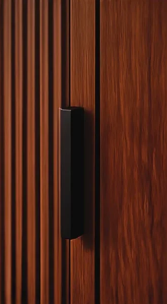 Fluted walnut panel with a black recessed handle