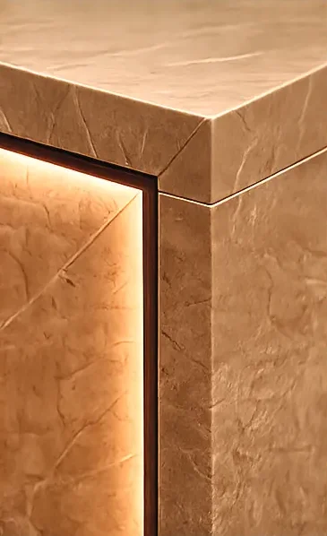 Stone corner detail with a lit reveal
