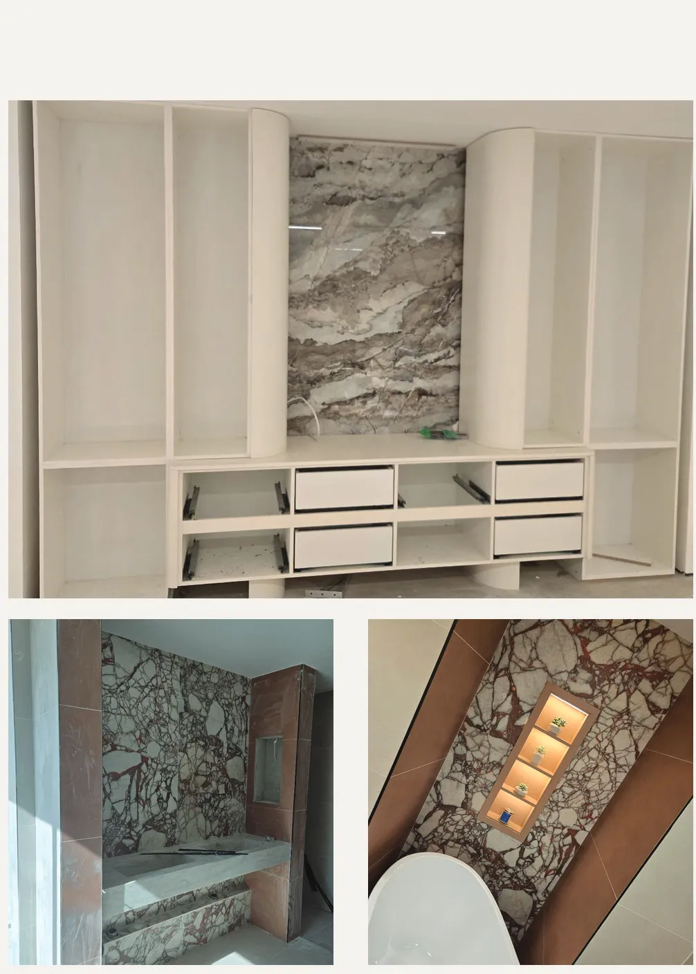 Custom TV unit with marble wall cladding